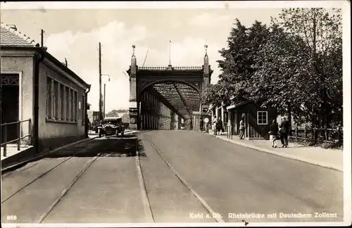 Ak Kehl am Rhein, Rheinbrücke mit Deutschem Zollamt