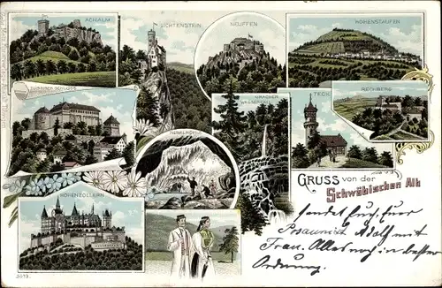 Litho Neuffen in Württemberg, Achalm, Lichtenstein, Schwäbische Alb, Hohenzollern, Teck, Rechberg