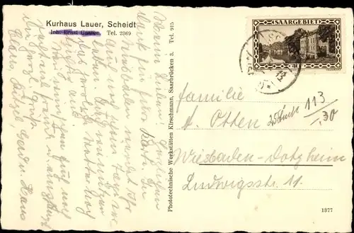 Ak Scheidt Saarbrücken im Saarland, Kurhaus Lauer