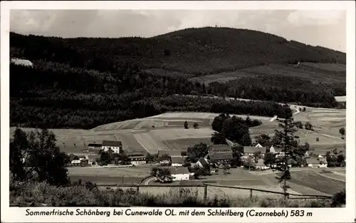 Ak Schönberg Cunewalde in der Oberlausitz, Gesamtansicht mit dem Schleifberg
