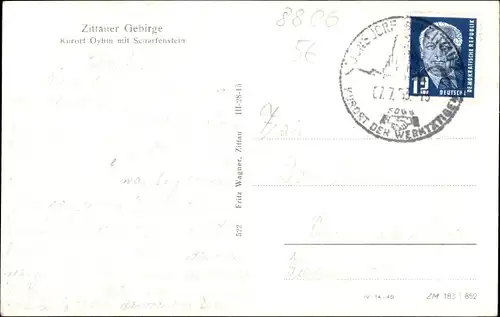 Ak Oybin in der Oberlausitz, Zittauer Gebirge, Teilansicht mit Scharfenstein