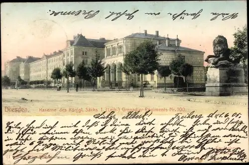 Ak Dresden Neustadt, Kaserne des Königl. Sächs. 1. (Leib-) Grenadier Regiments Nr. 100