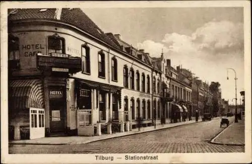 Ak Tilburg Nordbrabant Niederlande, Stationstraat, Hotel National