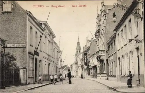 Ak Puers Puurs Flandern Antwerpen, Hoogstraat, Rue Haute