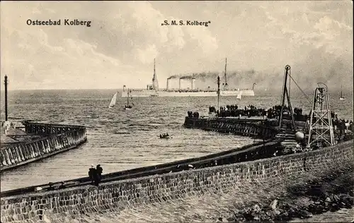 Ak Kołobrzeg Kolberg Pommern, Deutsches Kriegsschiff, SMS Kolberg, Kleiner Kreuzer