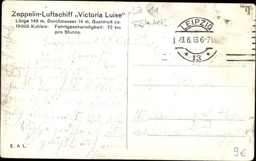 Ak Zeppelin Luftschiff Victoria Luise, LZ 11