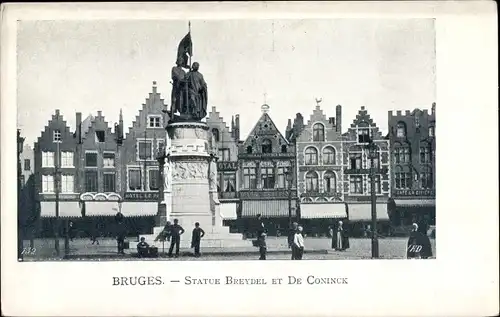Ak Bruges Brügge Flandern Westflandern, Statue Breydel et De Coninck