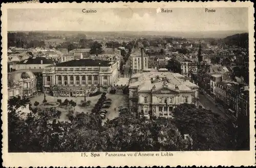 Ak Spa Wallonien Lüttich, Panorama vu d'Annette et Lubin, Casino, Bains, Poste