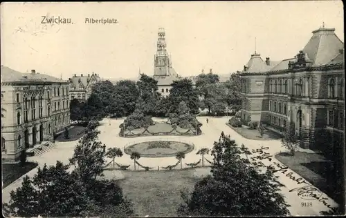 Ak Zwickau in Sachsen, Albertplatz, Grünanlage