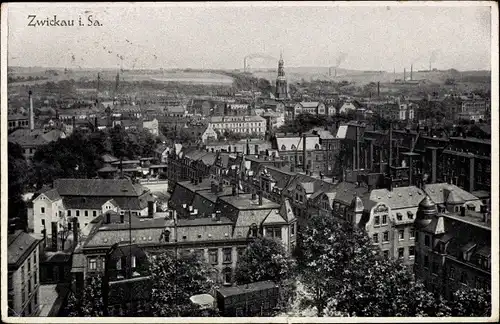 Ak Zwickau in Sachsen, Gesamtansicht aus der Vogelschau