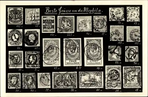 Briefmarken Ak Grüße von der Mophila, Prachtsammlung J. G., Handlung Wilhelm Sellschopp, Barkhof