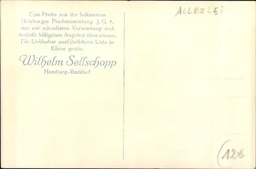 Briefmarken Ak Grüße von der Mophila, Prachtsammlung J. G., Handlung Wilhelm Sellschopp, Barkhof