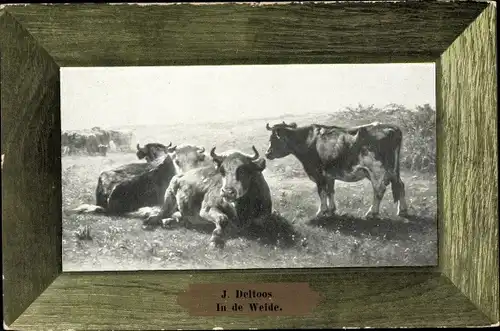 Passepartout Künstler Ak Deltoos, J., In de Weide, Rinder