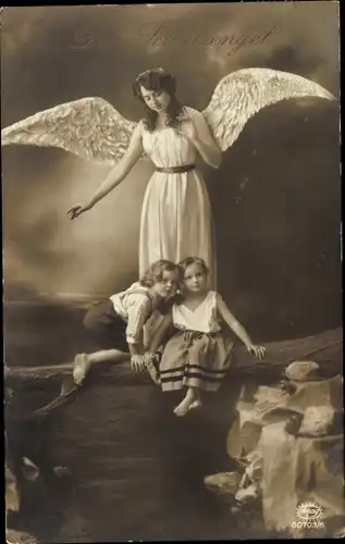 Ak Schutzengel wacht über 2 Kinder