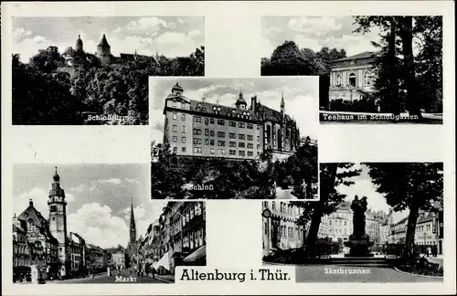 Ak Altenburg in Thüringen, Schloss, Teehaus im Schlossgarten, Markt, Skatbrunnen