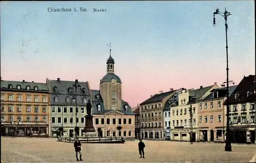 Ak Glauchau in Sachsen, Markt, Denkmal, Glockenturm