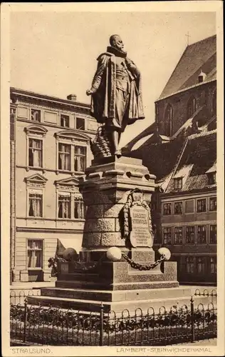 Ak Stralsund in Vorpommern, Lambert Steinwichdenkmal