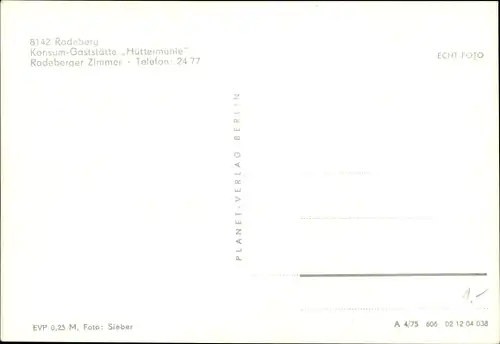 Ak Radeberg in Sachsen, Konsum Gaststätte Hüttermühle, Radeberger Zimmer
