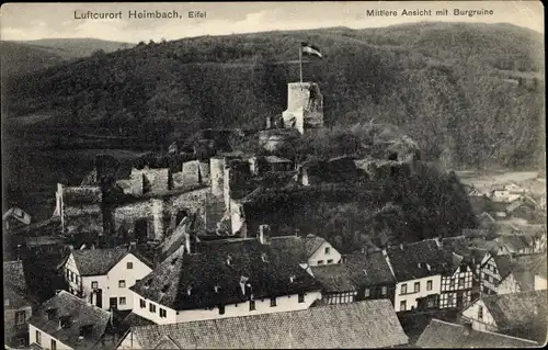 Ak Heimbach in der Eifel, Mittlere Ansicht mit Burgruine