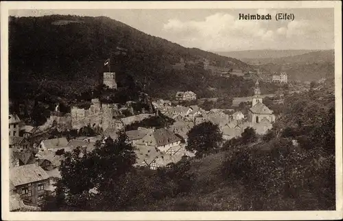 Ak Heimbach in der Eifel, Ortsansicht mit Kirche und Burg