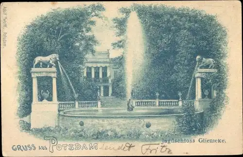 Ak Glienicke Potsdam, Jagdschloss, Springbrunnen