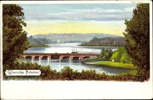 Litho Glienicke Potsdam, Wasserpartie, Brücke
