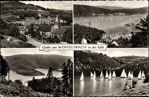 Ak Woffelsbach Simmerath in der Eifel, Panorama, Rursee, Segelboote