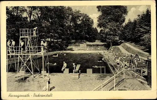 Ak Herzogenrath Nordrhein Westfalen, Badeanstalt mit Sprungturm und Badenden