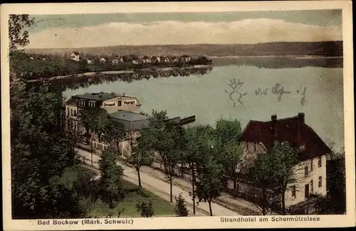 Ak Buckow in der Märkischen Schweiz, Strandhotel am Schermützelsee, Panorama