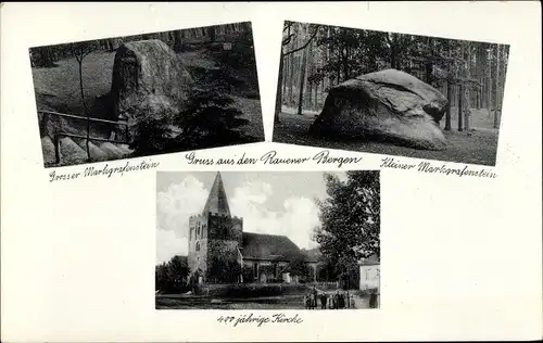 Ak Rauen in der Mark, Großer Markgrafenstein, Kleiner Markgrafenstein, 400 jährige Kirche