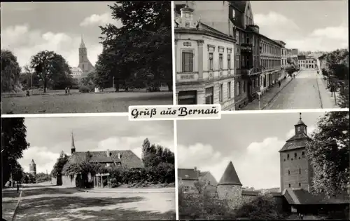 Ak Bernau bei Berlin, Teilansichten, Straßenpartie, Kirche, Turm