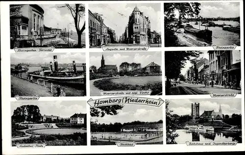 Ak Homberg Duisburg im Ruhrgebiet, Hubertus Platz, Bootshaus und Jugendherberge, Stadtbad, Kirche