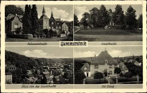 Ak Gummersbach im Oberbergischen Kreis, Stadthalle, Brückenstraße, Burg, Blick von der Stadthalle