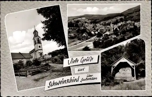 Ak Schweinschied in der Pfalz, Kirche, Panorama, römisches Denkmal