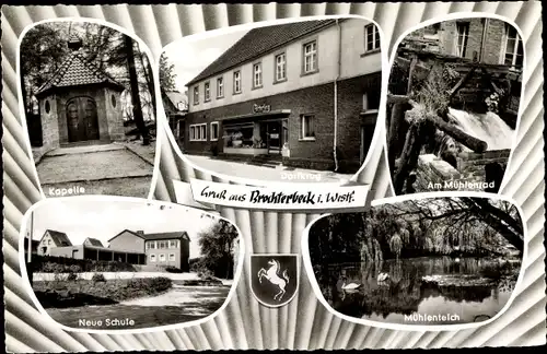 Ak Brochterbeck Tecklenburg in Westfalen, Mühlenteich, Am Mühlenpfad, Neue Schule, Kapelle, Dorfkrug
