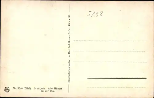 Künstler Ak Braun, Monschau Montjoie in der Eifel, Flusspartie mit Brücke, alte Häuser