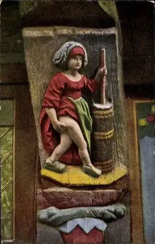 Ak Goslar Niedersachsen, Holzschnitzerei a. Brusttuch v. 1526, Die Butterhanne