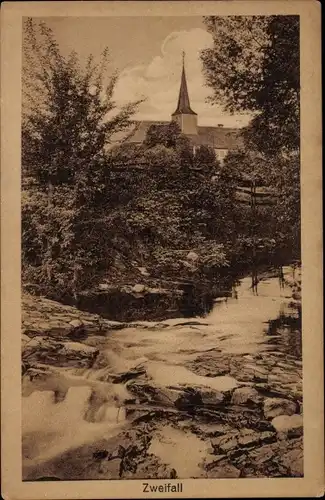 Ak Zweifall Stolberg im Rheinland, Wasserpartie, Kirchturm