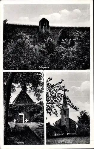 Ak Roetgen in der Eifel, Talsperre, Kapelle, Kath. Kirche
