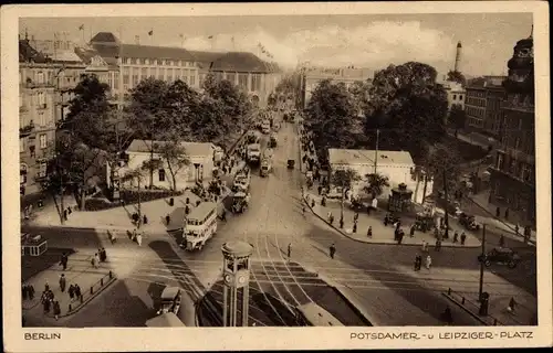 Ak Berlin Tiergarten, Potsdamer Platz und Leipziger Platz, Straßenbahn