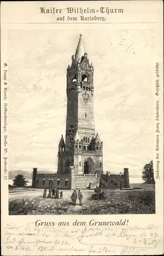 Litho Berlin Wilmersdorf Grunewald, Grunewaldturm, Kaiser-Wilhelm-Turm auf dem Karlsberg