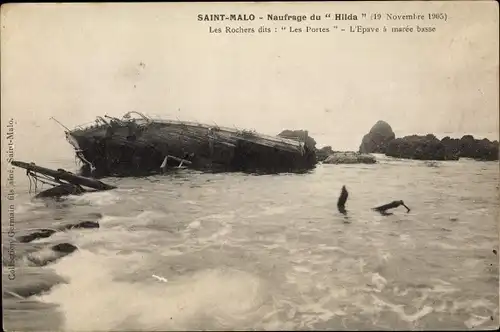 Ak Saint Malo Ille et Vilaine Bretagne, Naufrage du Hilda 19 Novembre 1905