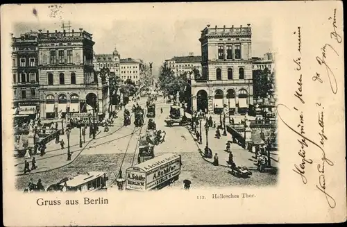 Ak Berlin Kreuzberg, Hallesches Tor, Pferdebahnen, Reklame A. Schäfer