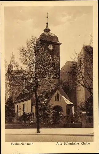 Ak Berlin Neukölln Rixdorf, alte böhmische Kirche