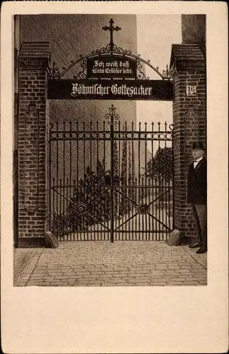 Ak Berlin Neukölln Rixdorf, Portal ceskobratrskeho hrbitova, Böhmischer Gottesacker, Portal