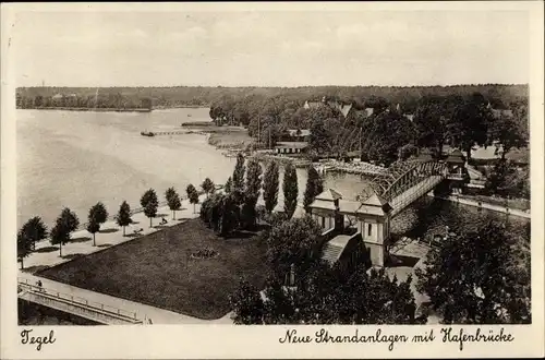 Ak Berlin Reinickendorf Tegel, Hafenbrücke, Strandanlage, Strandschloss