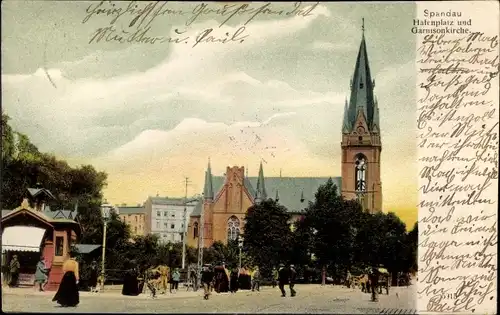 Ak Berlin Spandau, Hafenplatz und Garnisonkirche