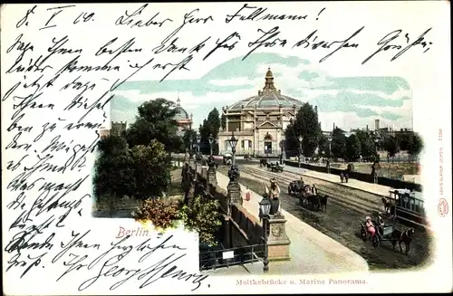 Ak Berlin Tiergarten Moabit, Moltkebrücke, Marine Panorama