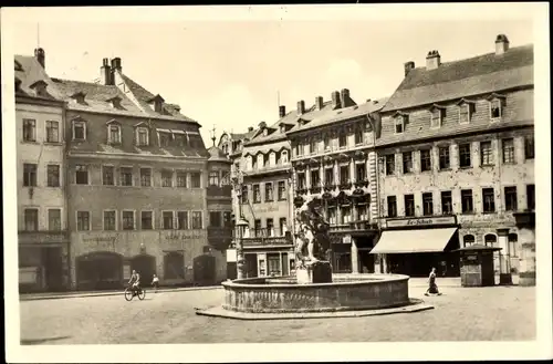 Ak Gera in Thüringen, Markt mit Simsonbrunnen, Drogerie, Schuhgeschäft