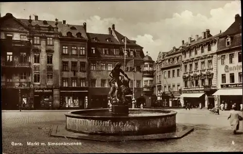 Ak Gera in Thüringen, Markt, Simsonbrunnen, Geschäfte